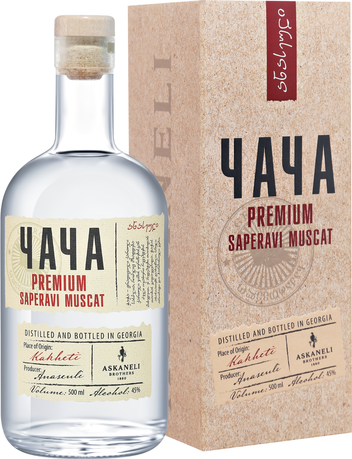 Чача Асканели Премиум Саперави Мускат в подарочной упаковке - 0.5 л